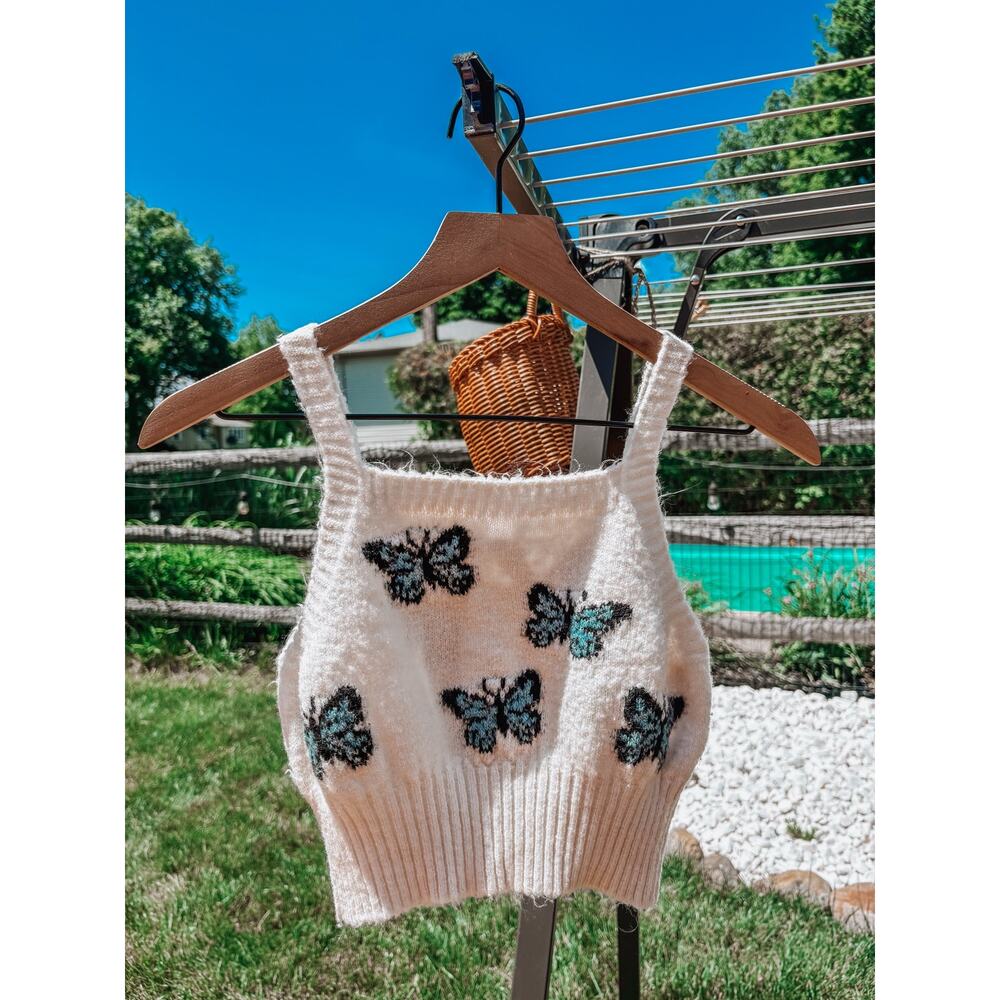 Topshop Butterfly Cropped Sweater Tank Top Size 4 6 Small Y2k Indie 90s
